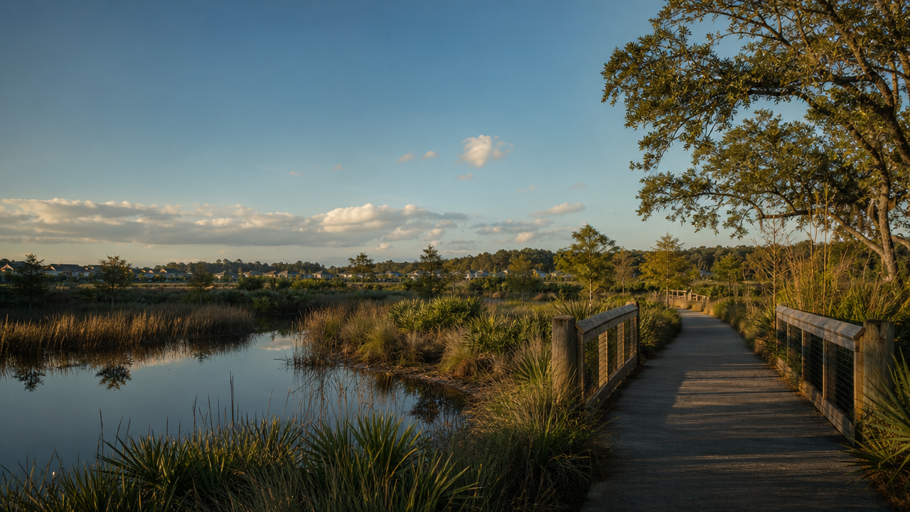 Wetland trail and footbridge through the preserved landscape of Nocatee
