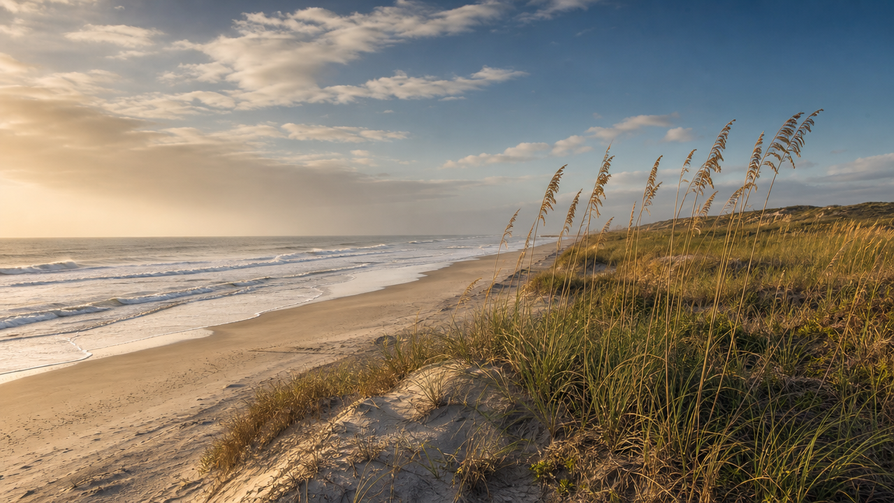 Atlantic shoreline and sea oats along the dunes at Ponte Vedra Beach